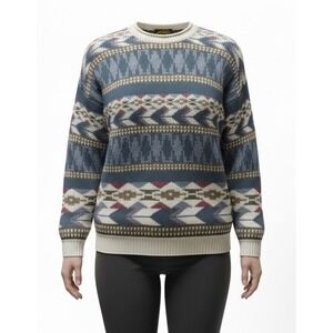 Vintage Eddie Bauer Womens Sweater Geometric Print Crew Neck Long Sleeve Knit Lg